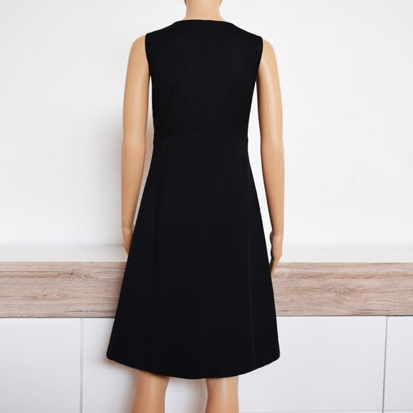 Theory Stretch Wool Black Sleeveless A-Line Silhouette Dress with Silk Inserts. - Picture 10 of 12